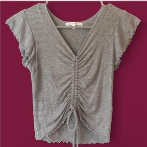 Gray Flutter Sleeve Ruched Blouse